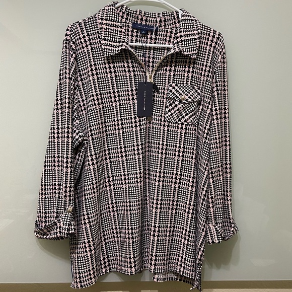 Tommy Hilfiger Tops - Tommy Hilfiger ; half-Zip; roll sleeve ;Popover Top ;Black multi.